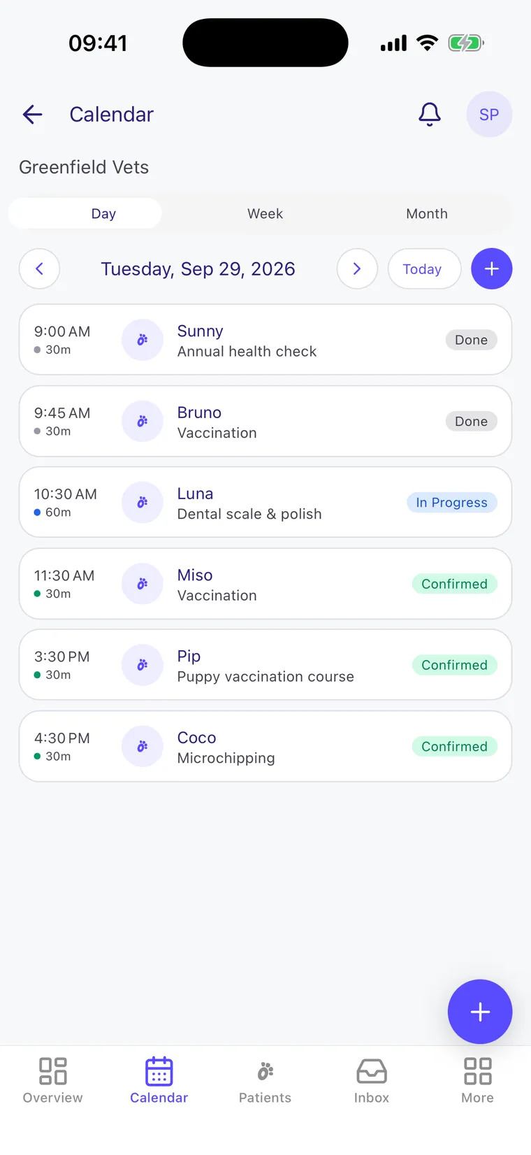 The Petso Pro appointments screen on mobile