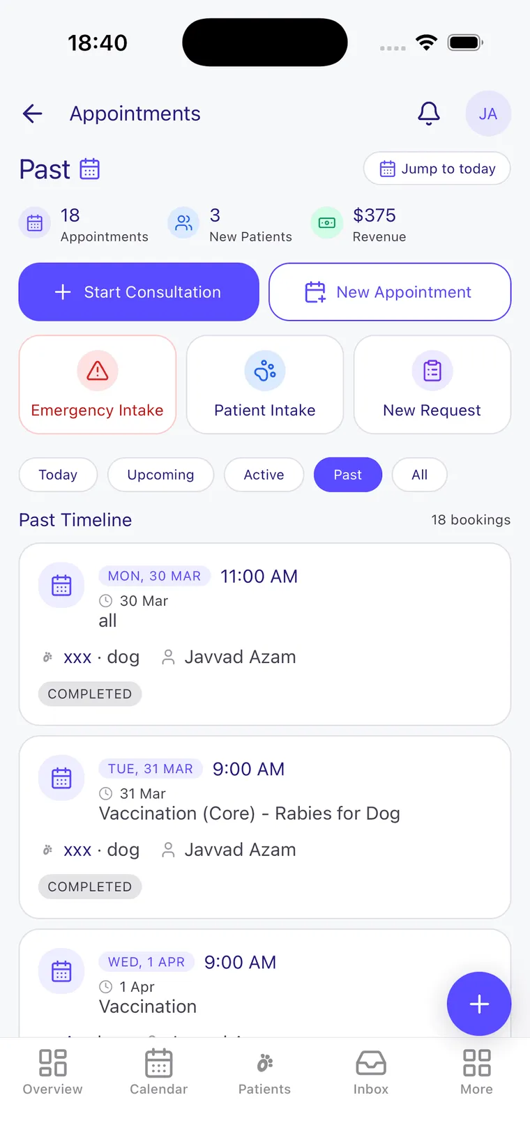 The Petso Pro appointments screen on mobile